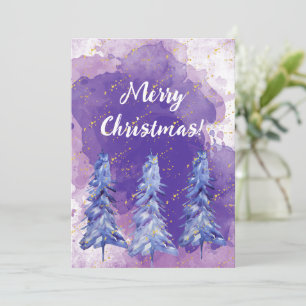 Cartes Pour Fêtes Annuelles Arbre de Noël pourpre Flèches de neige dorées
