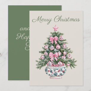 Cartes Pour Fêtes Annuelles Arbre de Noël Preppy Rose et Green Chinoiserie