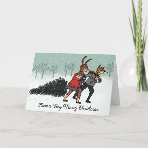 Cartes Pour Fêtes Annuelles Arbre de Noël - Renard et Lapin ramènent l'Arbre