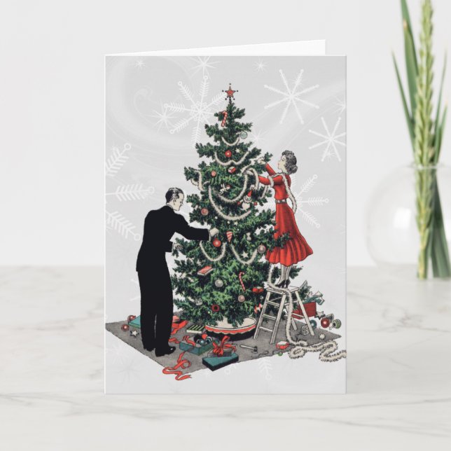 Cartes Pour Fêtes Annuelles Arbre de Noël rétro (Devant)