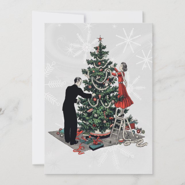 Cartes Pour Fêtes Annuelles Arbre de Noël rétro des années 1940 (Devant)