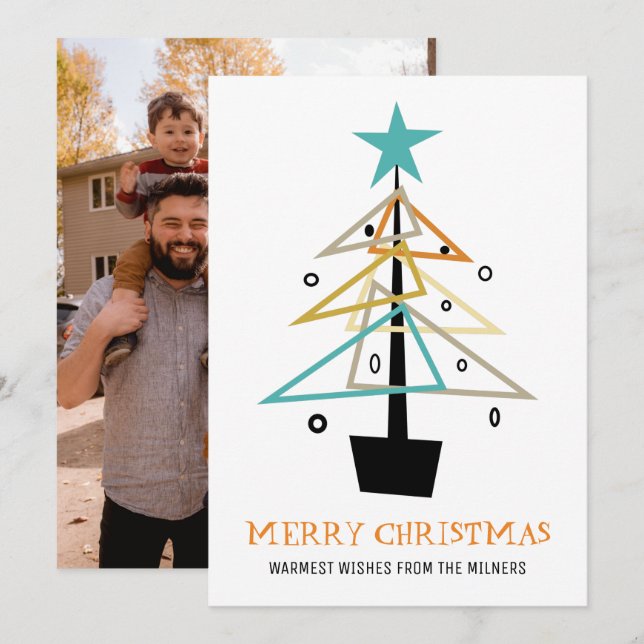Cartes Pour Fêtes Annuelles Arbre de Noël rétro Mid Century (Devant / Derrière)