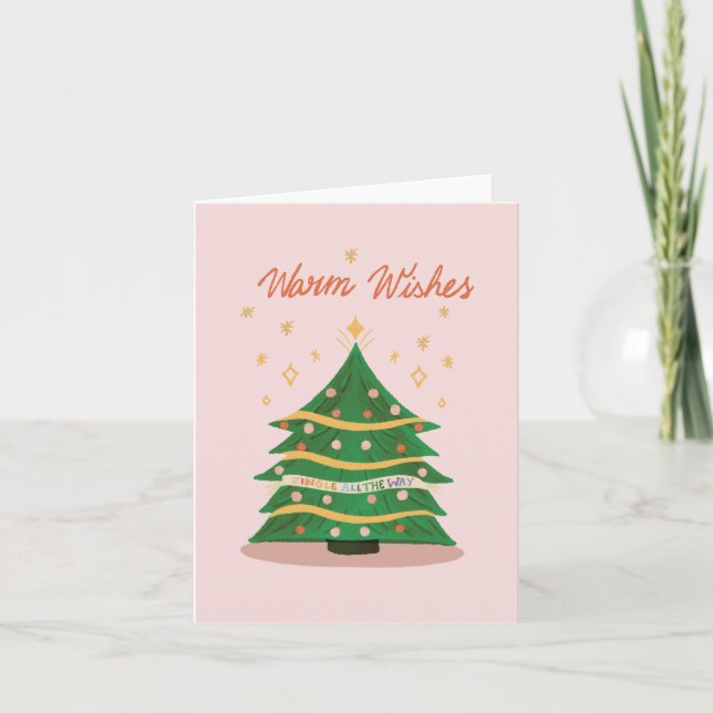Cartes Pour Fêtes Annuelles Arbre de Noël Rétro Rose Pastel Vœux Chaleureux (Devant)
