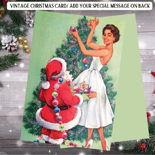 Cartes Pour Fêtes Annuelles Arbre de Noël Retro Woman Père Noël