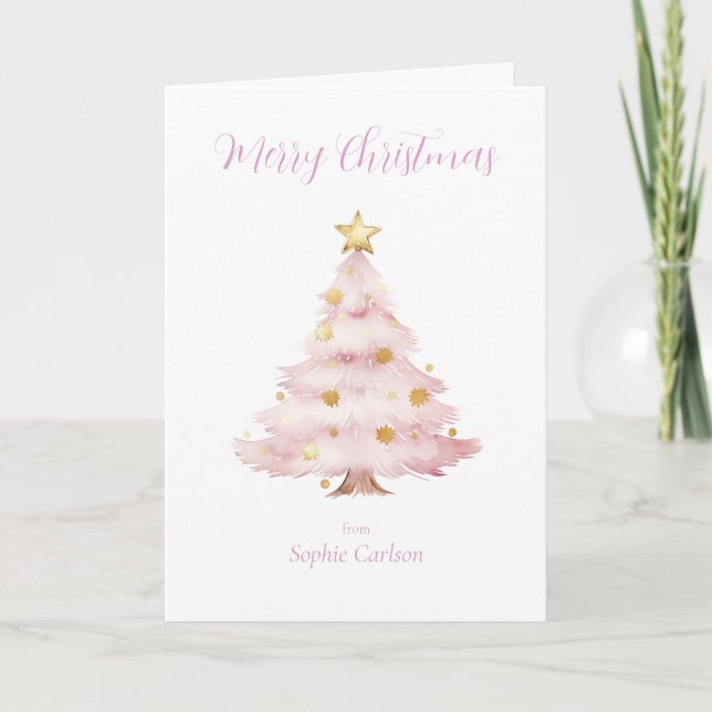 Cartes Pour Fêtes Annuelles Arbre de Noël rose (Devant)