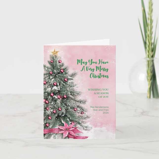 Cartes Pour Fêtes Annuelles Arbre de Noël rose (Devant)