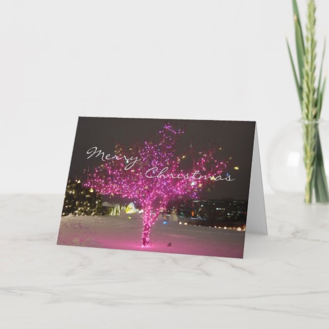 Cartes Pour Fêtes Annuelles Arbre de Noël rose (Devant)