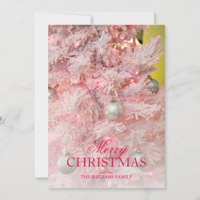 Cartes Pour Fêtes Annuelles Arbre de Noël rose avec ornements argentés (Devant)