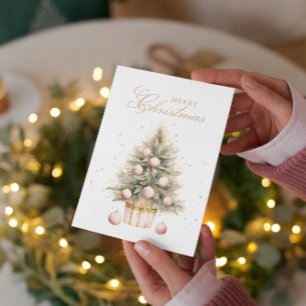 Cartes Pour Fêtes Annuelles Arbre de Noël rose doux aquarelle photo personnali