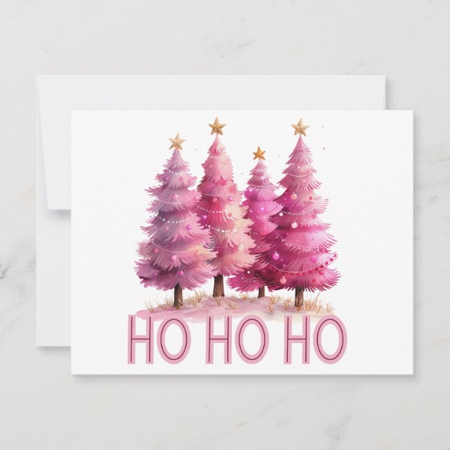 Cartes Pour Fêtes Annuelles Arbre de Noël rose HOHOHOHO (Devant)