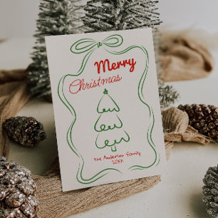 Cartes Pour Fêtes Annuelles Arbre de Noël rouge dessiné rétrograde Bow sans ph