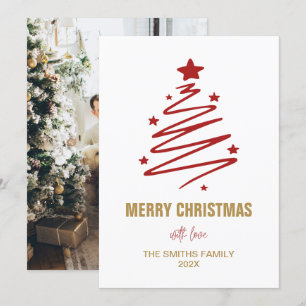 Cartes Pour Fêtes Annuelles Arbre De Noël Rouge Moderne Et Photo Personnalisée