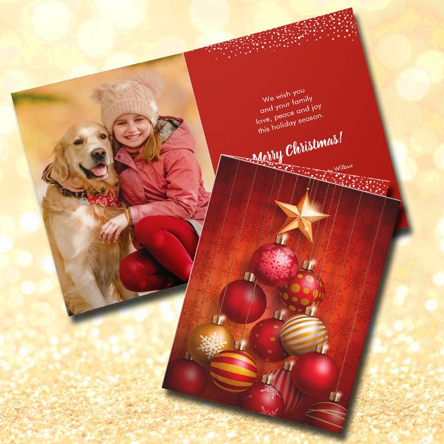 Cartes Pour Fêtes Annuelles Arbre de Noël rouge ornements pliés Photo (Créateur téléchargé)