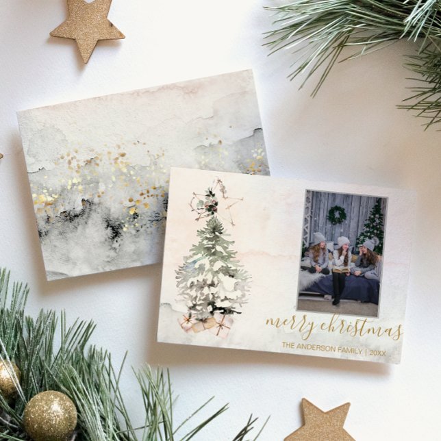 Cartes Pour Fêtes Annuelles Arbre de Noël rustique aquarelle photo (Créateur téléchargé)