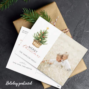 Cartes Pour Fêtes Annuelles Arbre de Noël Rustique Dans Un Panier Photo