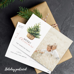 Cartes Pour Fêtes Annuelles Arbre de Noël Rustique Dans Un Panier Photo