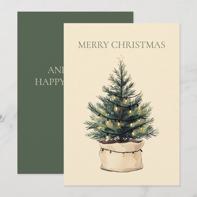 Cartes Pour Fêtes Annuelles Arbre de Noël rustique minimal (Devant / Derrière)