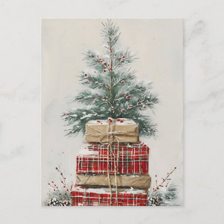 Cartes Pour Fêtes Annuelles Arbre de Noël rustique & Pile Cadeau Plaid