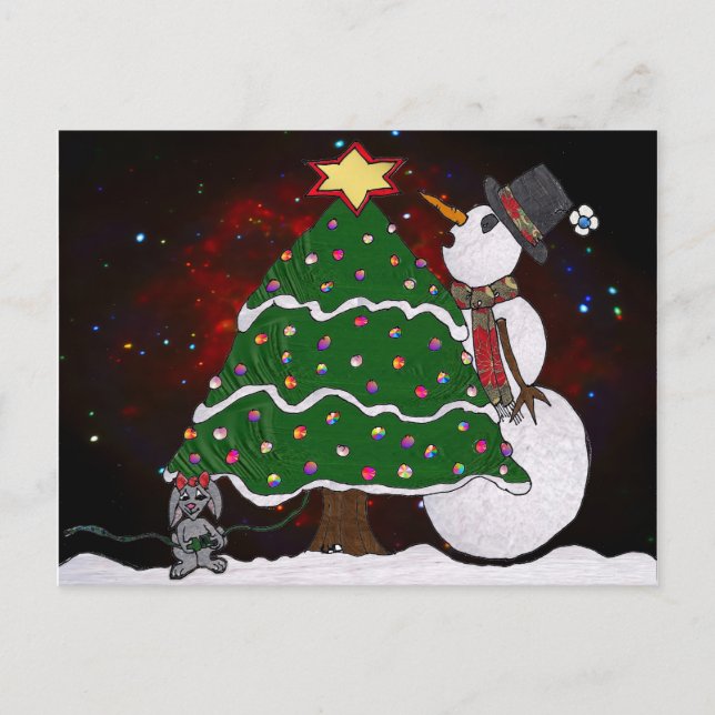 Cartes Pour Fêtes Annuelles Arbre de Noël Snowman Surprise Art Imprimer (Devant)