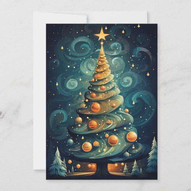 Cartes Pour Fêtes Annuelles Arbre de Noël stylisé (Devant)