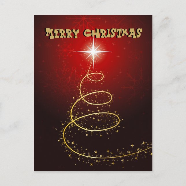 Cartes Pour Fêtes Annuelles Arbre de Noël sur le Arrière - plan rouge vif (Devant)