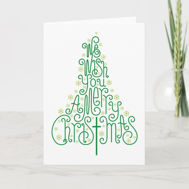 Cartes Pour Fêtes Annuelles Arbre de Noël typographique vert (Devant)