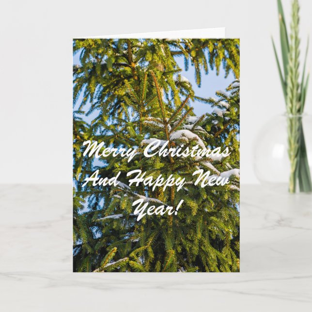 Cartes Pour Fêtes Annuelles Arbre De Noël Vert En Neige (Devant)