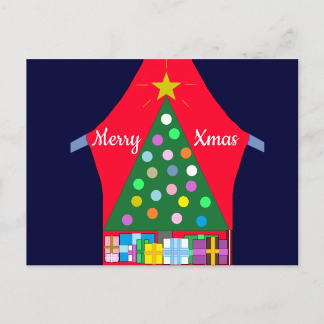 Cartes Pour Fêtes Annuelles Arbre de Noël vert et Draps bleus : (Devant)