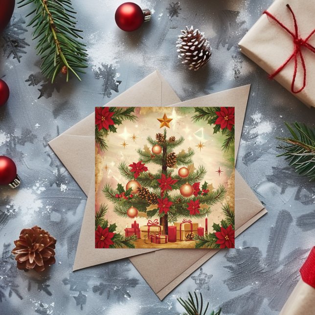 Cartes Pour Fêtes Annuelles Arbre de Noël Vintage et cadeaux (Vintage Christmas tree and presents Holiday Card)