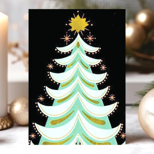 Cartes Pour Fêtes Annuelles Arbre de Noël vintage noir et vert menthe