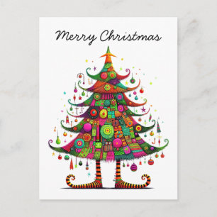 Cartes Pour Fêtes Annuelles Arbre de Noël Whimsical, Couleurs Lumineuses,