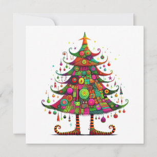Cartes Pour Fêtes Annuelles Arbre de Noël Whimsical, Couleurs Lumineuses,