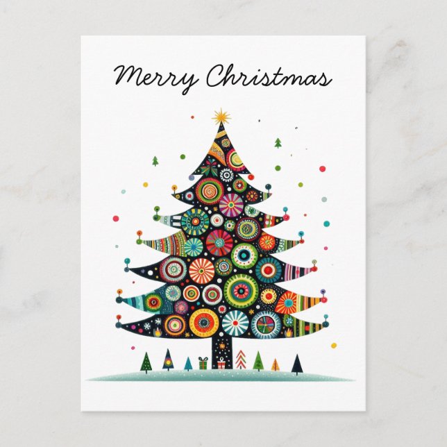 Cartes Pour Fêtes Annuelles Arbre de Noël Whimsical, Couleurs Lumineuses, (Devant)