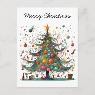Cartes Pour Fêtes Annuelles Arbre de Noël Whimsical, Couleurs Lumineuses,
