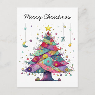 Cartes Pour Fêtes Annuelles Arbre de Noël Whimsical, style d'art populaire