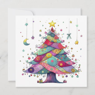 Cartes Pour Fêtes Annuelles Arbre de Noël Whimsical, style d'art populaire