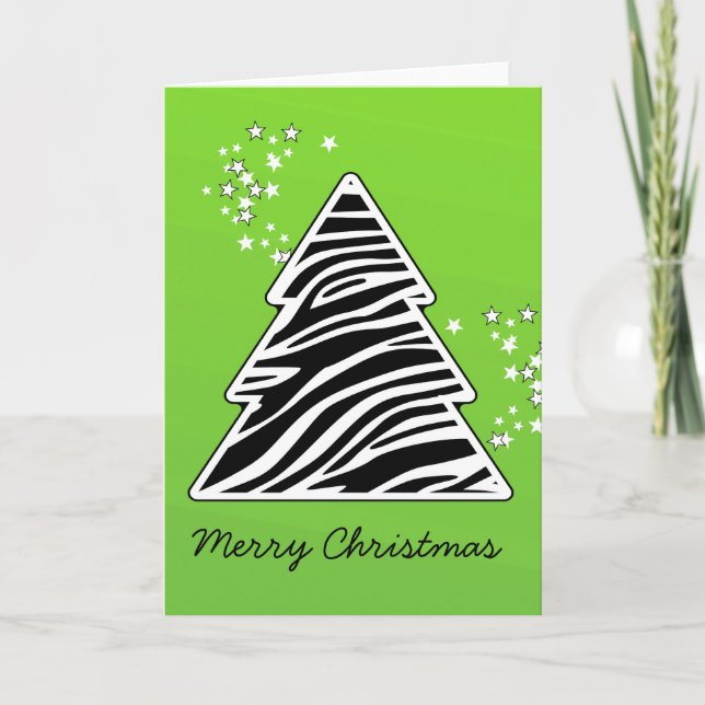Cartes Pour Fêtes Annuelles Arbre de Noël Zèbre Vert (Devant)