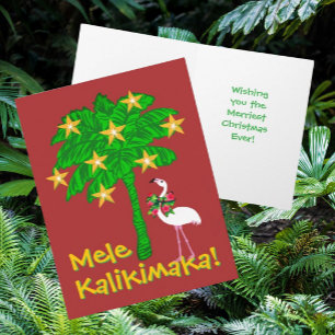 Cartes Pour Fêtes Annuelles Arbre de palmier tropical Flamant rose blanc Perso