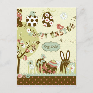 Cartes Pour Fêtes Annuelles Arbre de Pâques et une ligne de linge avec lettres