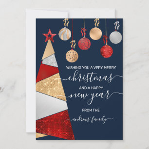 Cartes Pour Fêtes Annuelles Arbre de Parties scintillant en argent rouge Noël