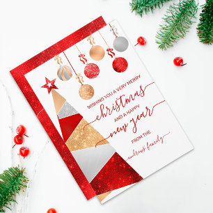 Cartes Pour Fêtes Annuelles Arbre de Parties scintillant en argent rouge Noël