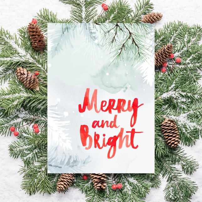 Cartes Pour Fêtes Annuelles Arbre de pin enneigé aquarelle joyeux et lumineux  (Créateur téléchargé)