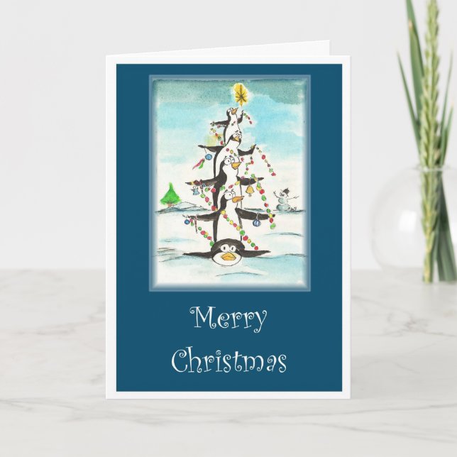 Cartes Pour Fêtes Annuelles Arbre de pingouin (Devant)