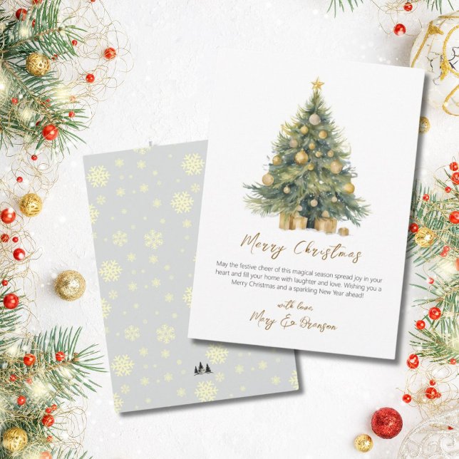 Cartes Pour Fêtes Annuelles Arbre de script élégant non photo aquarelle Noël (Elegant Watercolor Tree Script Christmas Greeting Card)
