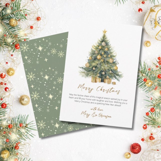 Cartes Pour Fêtes Annuelles Arbre de script élégant non photo aquarelle Noël (Créateur téléchargé)
