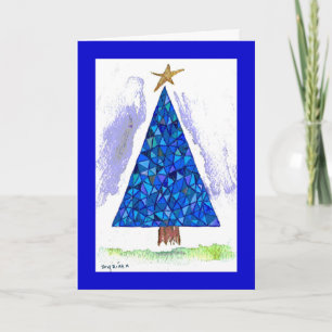 Cartes Pour Fêtes Annuelles Arbre de vacances en verre souillé de bleu