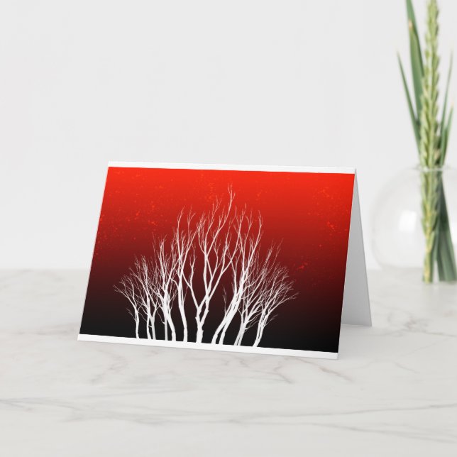 Cartes Pour Fêtes Annuelles Arbre de vie : Arbres blancs sur l'art rouge (Devant)