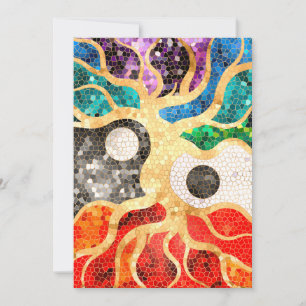 Cartes Pour Fêtes Annuelles Arbre de vie en mosaïque - Yin Yang