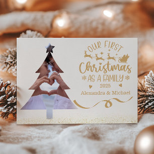 Cartes Pour Fêtes Annuelles Arbre Découpe Premier Noël en Famille Photo