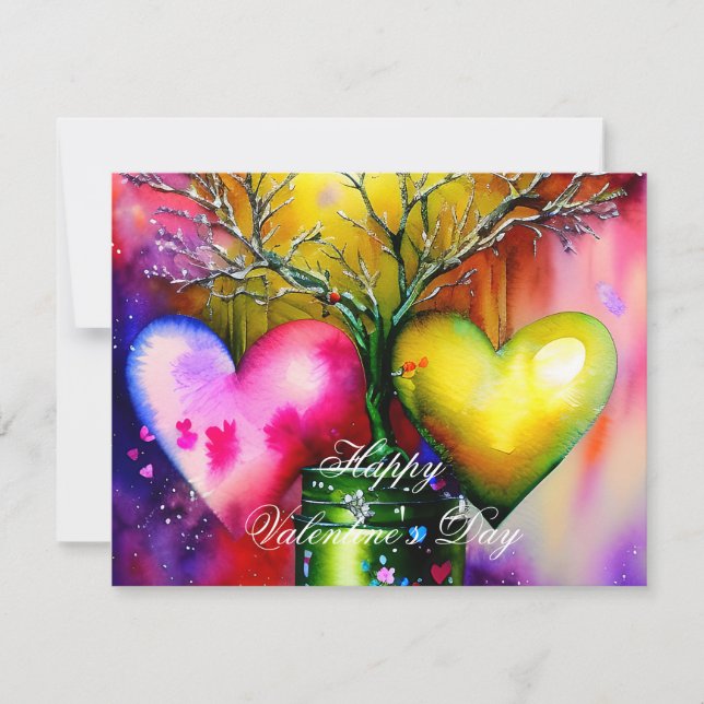 Cartes Pour Fêtes Annuelles Arbre en pot et valentin coeurs  (Devant)